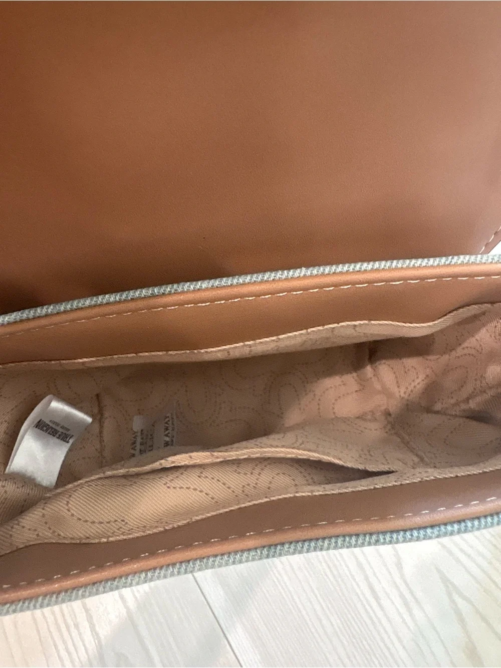 True Religion Denim Crossbody with Tan Trim and Gold Hardware